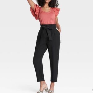 Tie Front High Rise “Paperbag Ankle Pants”